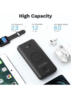 ليفور 3 في 1 10000mAh PD باور بانك مع شحن لاسلكي للهواتف الذكية والساعة ، 3 منافذ أسود  - Image 3