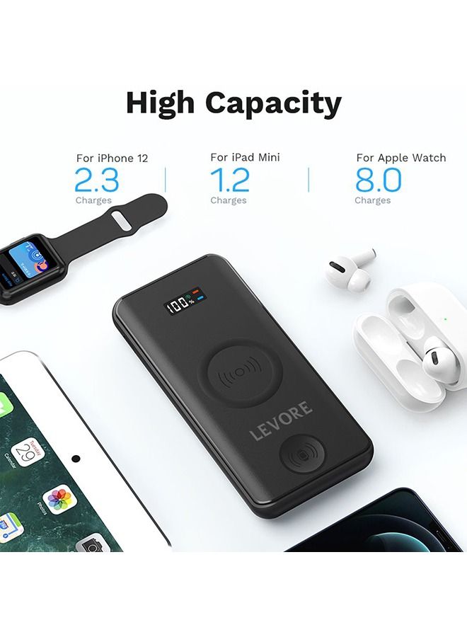 LEVORE 3 in 1 10000mAh PD Power Bank with Wireless charge for smart phones and watch, 3 Port Black - Image 3