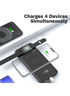 ليفور 3 في 1 10000mAh PD باور بانك مع شحن لاسلكي للهواتف الذكية والساعة ، 3 منافذ أسود  - Image 5