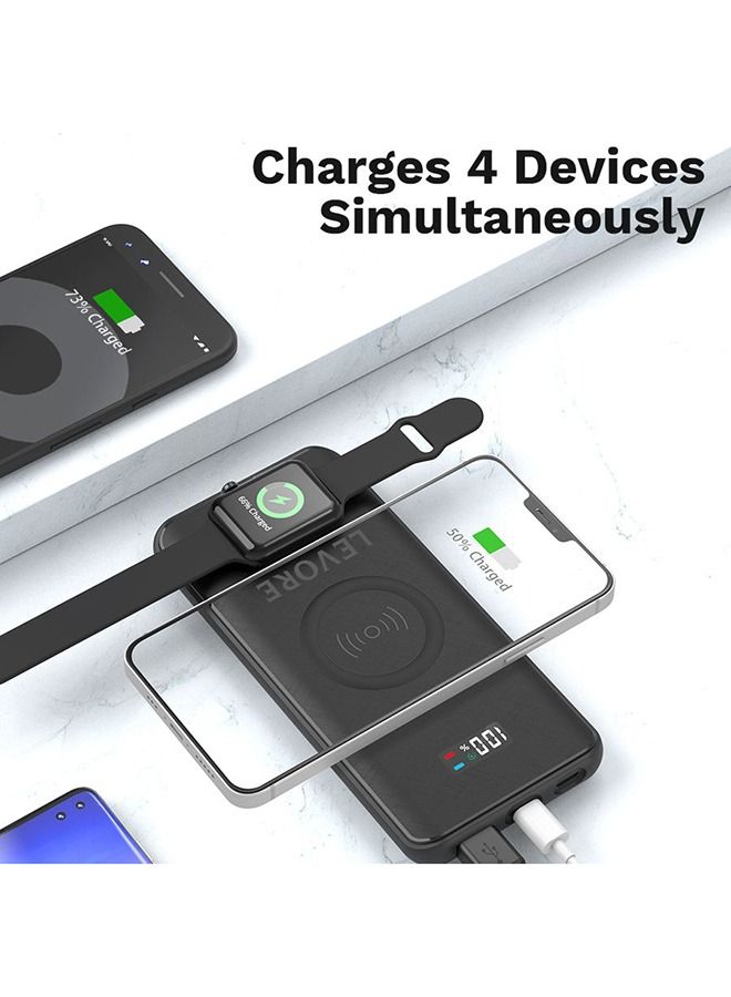 LEVORE 3 in 1 10000mAh PD Power Bank with Wireless charge for smart phones and watch, 3 Port Black - Image 5