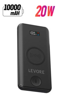 ليفور 3 في 1 10000mAh PD باور بانك مع شحن لاسلكي للهواتف الذكية والساعة ، 3 منافذ أسود  - Image 1