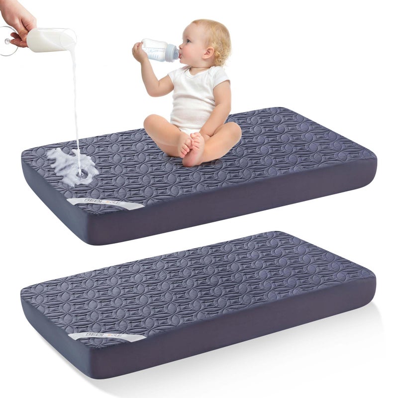 BEDLORE Waterproof Crib Mattress Protector 2 Pack, Soft and Breathable Crib Mattress Pad Cover, Noiseless Machine Washable Toddler Mattress Protector for Standard Baby Toddler Bed (52''x28'',Navy Blue) - Image 1