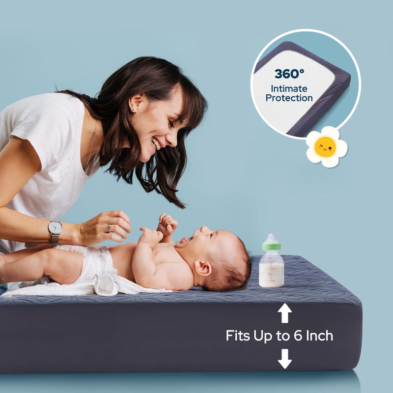 BEDLORE Waterproof Crib Mattress Protector 2 Pack, Soft and Breathable Crib Mattress Pad Cover, Noiseless Machine Washable Toddler Mattress Protector for Standard Baby Toddler Bed (52''x28'',Navy Blue) - Image 3