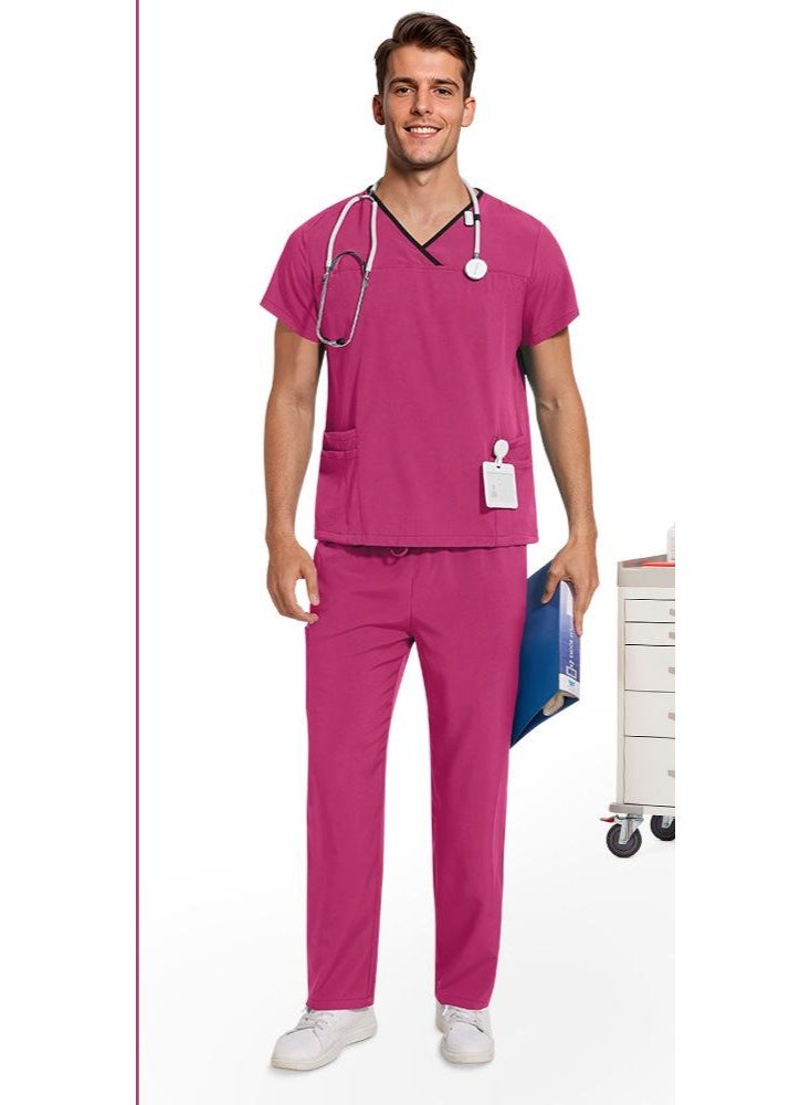 NIBEMINENT Veterinary Uniform Pet Grooming 2-piece Workwear Set Multi Colored Scrub Top Pant Nurse Unisex Scrubs Set Dental Scrub Women Men - Image 1