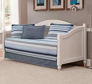 Linen Plus 5pc Daybed Cover Set Quilted Bedspread New (Blue Stripe) - Image 1