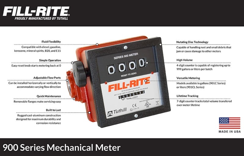 FILL RITE Fill-Rite 901CN1.5 1-1/2" Inlet/Outlet Meter 40gpm Nickel Plat - Image 3