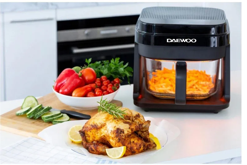 دايو Daewoo Air Fryer 5.50L, 1200W, With Digital Panel, Glass Bowl & Rapid Hot Air Circulation For Frying, Grilling, Broiling, Roasting, And Baking - DAF 55GT - 2 Years Warranty