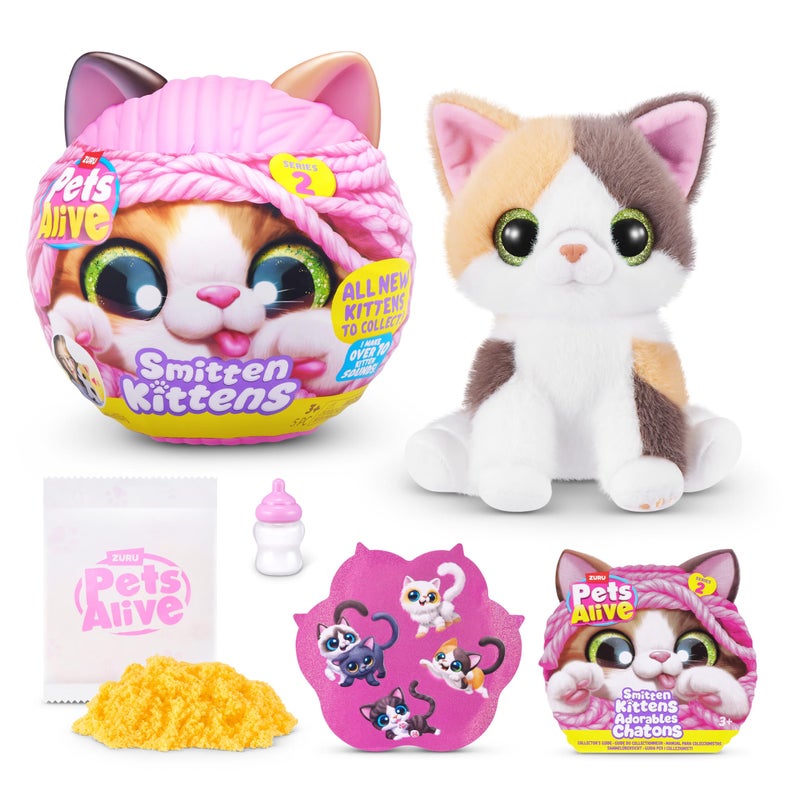 Pets Alive Smitten Kittens Series 2 (Calico Cat) by ZURU - Interactive Plush Cat Toy with 10 Sounds  Surprise Unboxing  Soft Collectible Pet for Ages 3+ - Image 1