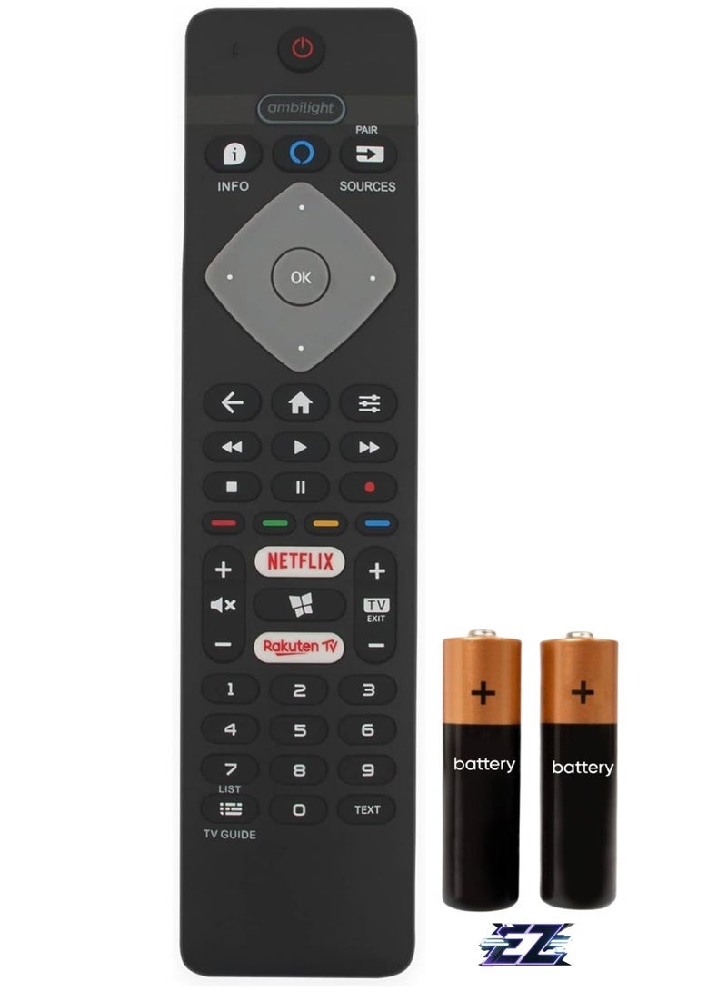 PopZa Replacement Remote Control Suitable for Philips 4K UHD LED Android TV 75PUS7354/12 43PUS7855/12 50PUS7855/12 55PUS7855/12 58PUS7855/12 855/12 65PUS7855/12 with battery - Image 1