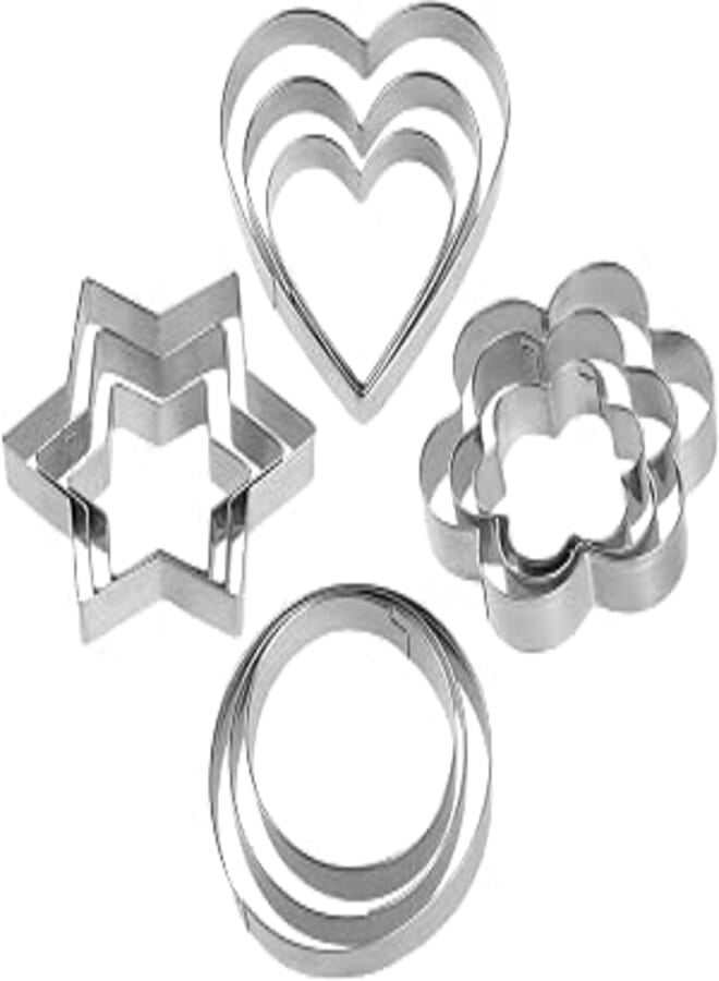 Dimeho 12 PCS Cookie Cutters Set Stainless Steel Flower Biscuit Mold Round Gingerbread Cutter Heart Star Snowflake Cookie Cutters for Holiday Baking Cooking Christmas Kitchen