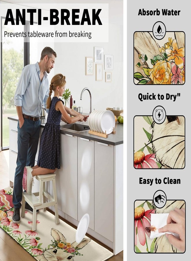 Aytipun Easter Kitchen Mats for Floor Set of 2 Spring Pink Floral Cute Bunny Eggs Holiday Kitchen Rugs Non Slip Washable Absorbent Kitchen Runner Rugs Decor,17x30 and 17x47 Inch - Image 5