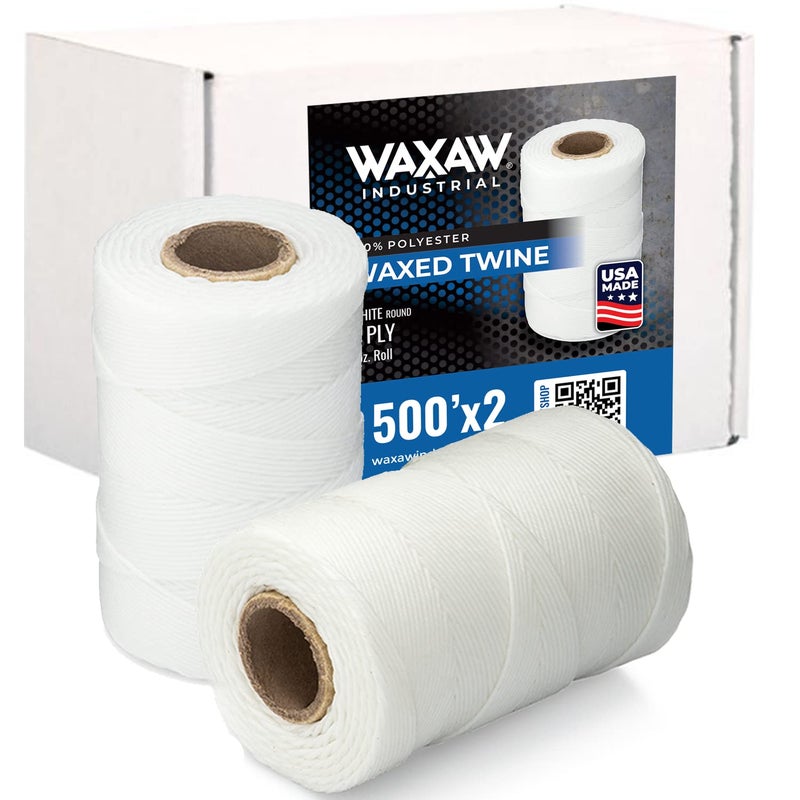 Waxed 100 Polyester White TwineCord 1005 feet 335 yards x 2 rolls 9ply 115Pound Loop Strength Cable Tie Down Lacing