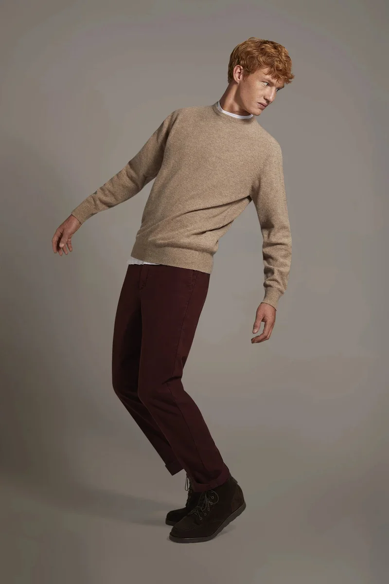 دوبل غانغر Regular fit chino trousers in moleskin fabric - Bordeaux