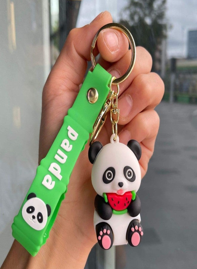 AEROSTARK Cute Panda Keychain with Watermelon - 3D Cartoon Animal Bag Charm | Soft Silicone Panda Keyring for Girls, Boys, Kids, Purse, Car, Backpack, Zipper Pull | Wrist Strap Included - Image 4