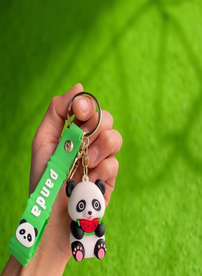 AEROSTARK Cute Panda Keychain with Watermelon - 3D Cartoon Animal Bag Charm | Soft Silicone Panda Keyring for Girls, Boys, Kids, Purse, Car, Backpack, Zipper Pull | Wrist Strap Included - Image 1