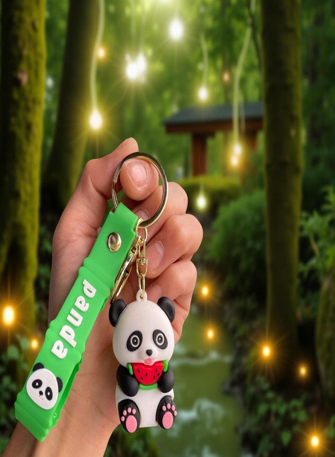 AEROSTARK Cute Panda Keychain with Watermelon - 3D Cartoon Animal Bag Charm | Soft Silicone Panda Keyring for Girls, Boys, Kids, Purse, Car, Backpack, Zipper Pull | Wrist Strap Included - Image 5