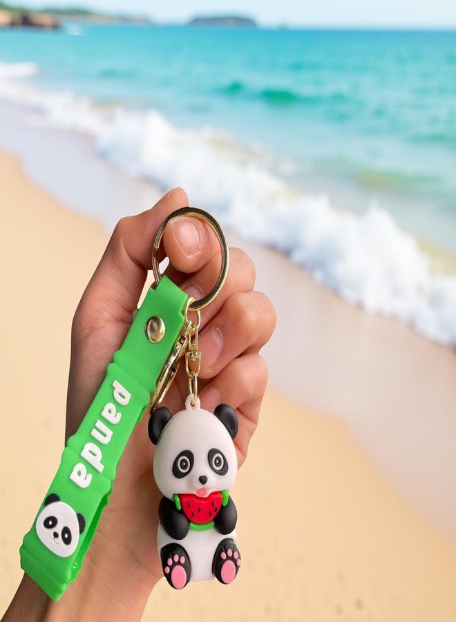 AEROSTARK Cute Panda Keychain with Watermelon - 3D Cartoon Animal Bag Charm | Soft Silicone Panda Keyring for Girls, Boys, Kids, Purse, Car, Backpack, Zipper Pull | Wrist Strap Included - Image 3
