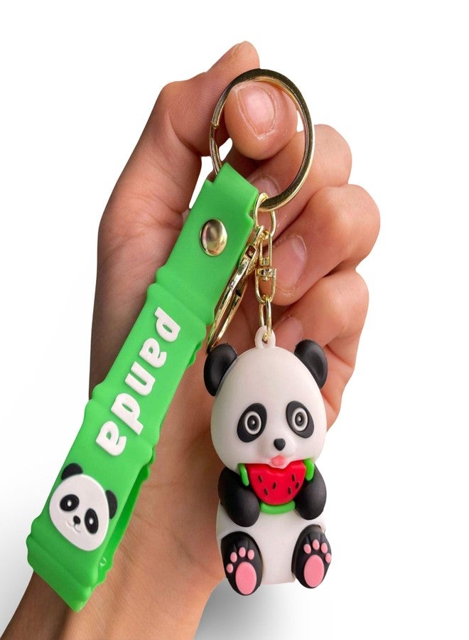 AEROSTARK Cute Panda Keychain with Watermelon - 3D Cartoon Animal Bag Charm | Soft Silicone Panda Keyring for Girls, Boys, Kids, Purse, Car, Backpack, Zipper Pull | Wrist Strap Included - Image 2