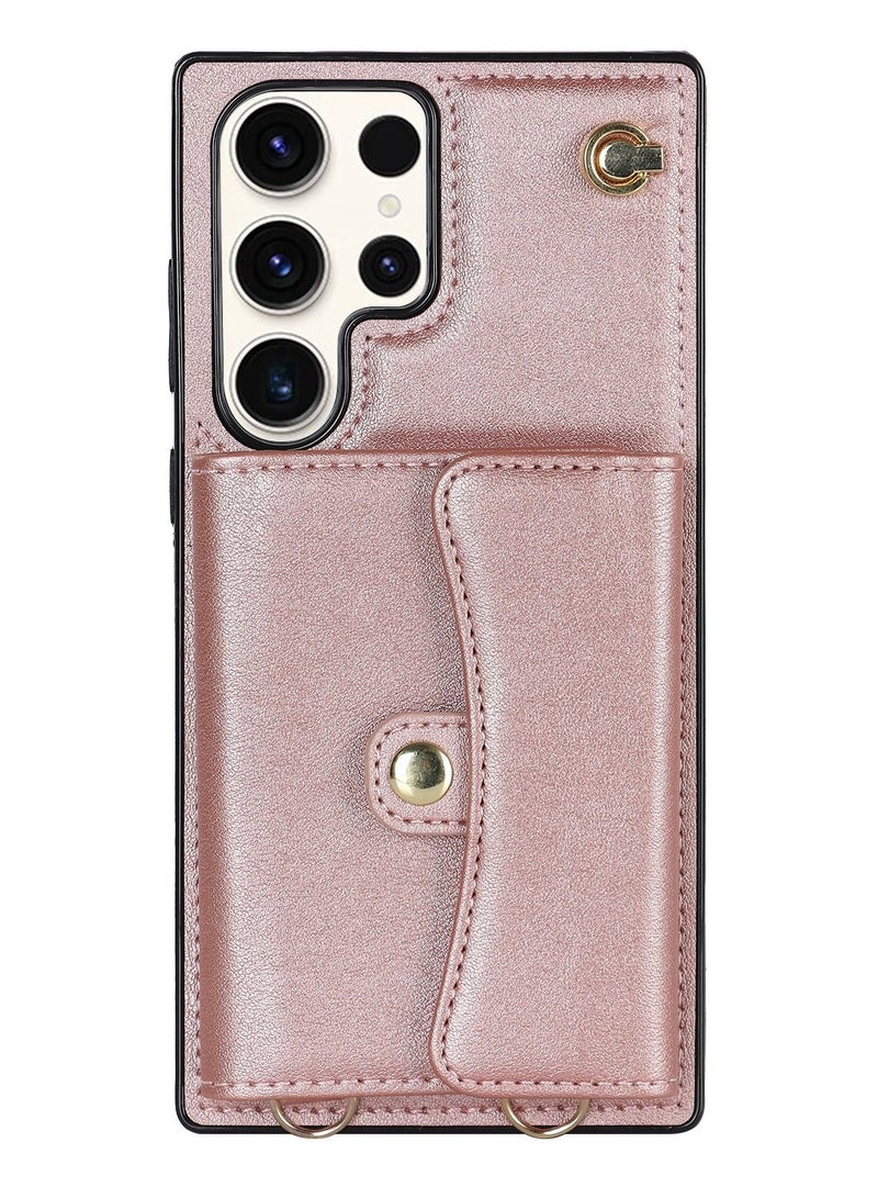 Suteni Crossbody Strap Back Cover Card Slots Leather Phone Case for Samsung - Image 1