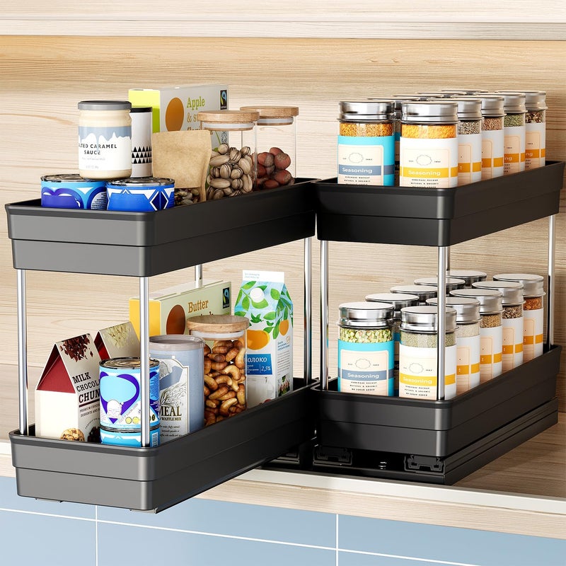 Nieifi Spice Organization for Cabinet-Vertical Spice Rack Pull Out-Spice Rack Organizer for Cabinet-4-1/3 inch Wide-Seasoning Kitchen Organizer-4.3" W x 10.6" D x 8.7" H-2 Pack-2 Tier - Image 1