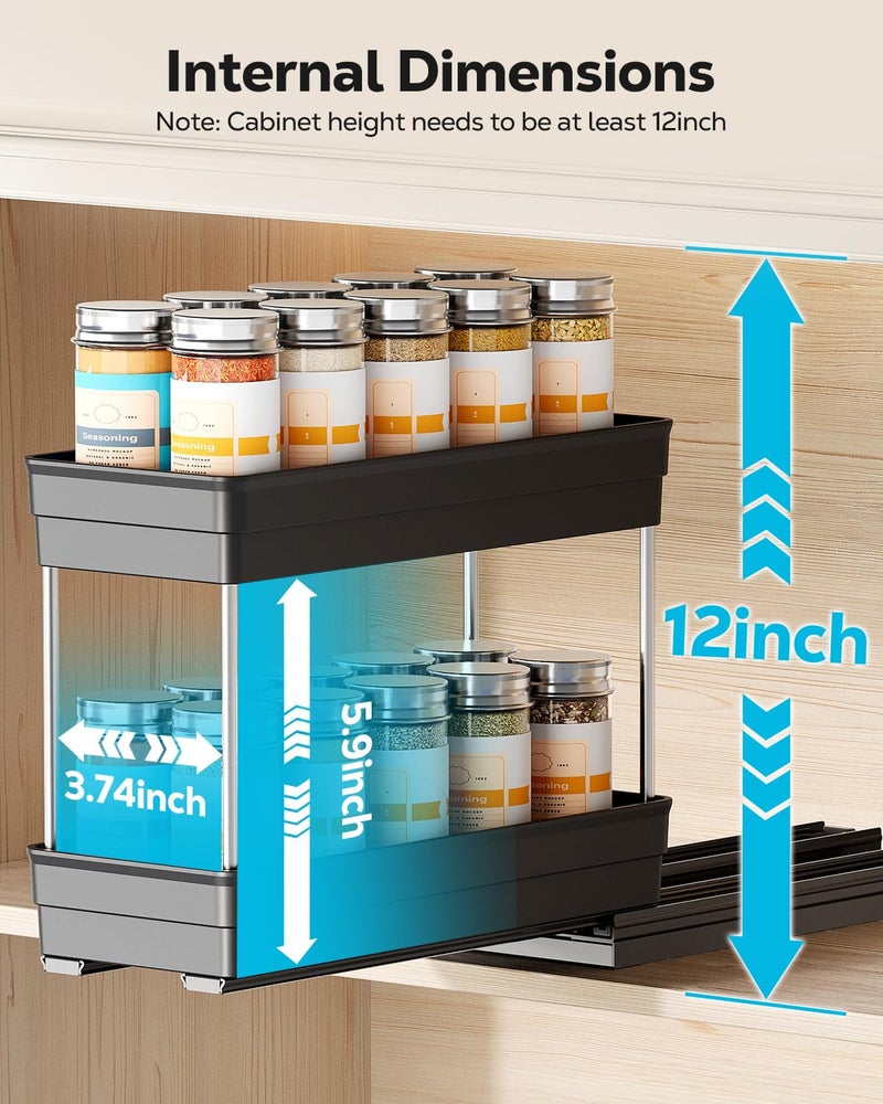 Nieifi Spice Organization for Cabinet-Vertical Spice Rack Pull Out-Spice Rack Organizer for Cabinet-4-1/3 inch Wide-Seasoning Kitchen Organizer-4.3" W x 10.6" D x 8.7" H-2 Pack-2 Tier - Image 3
