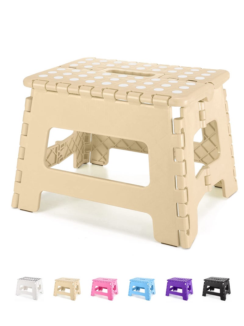Dyforce Folding Step Stool 9 Inch, Kids Step Stool, Heavy Duty Step Stools for Adults, Compact Foot Stools, Light-Weight Toddler Step Stools for Kitchen, Bathroom, Holds Up to 300 lbs (Khaki) - Image 1