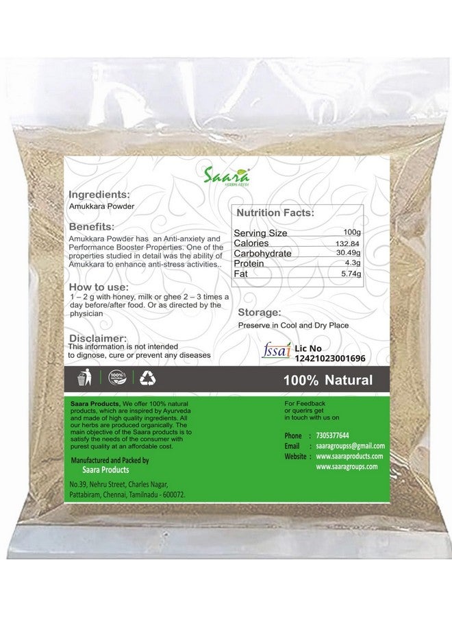 Saara HERBAL FRESH Amukkara Powder, 101g, Indian Ginseng, Amukkara Kizhangu Powder, Ashwagandha Powder, (Pack of 1 x 101g) - Image 2