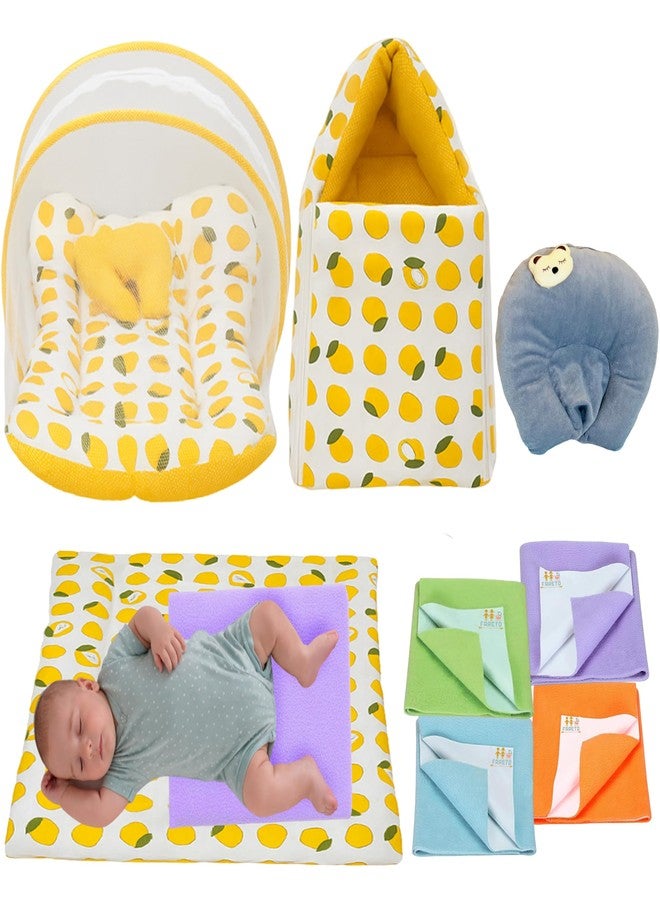 Infantbond by Fareto Newborn Baby Essentials Combo Set – 9 in 1 All-Season Hospital Care Kit for Newborns (0–6 Months) | Complete Baby Gift Set | Baby Products All New Born Combo(Lemon Yellow) - Image 1
