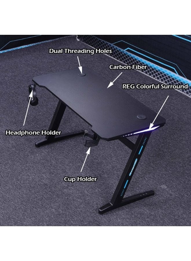KARNAK Karnak Z-Shaped  Master Gaming Desk with  RGB Lights, Carbon Fiber Surface Cup Rack and , Orthopedic Gaming Table Z Shaped Gamer Home Office Computer Desk Table with Handle Rack Cup Holder Headphone  - Image 3