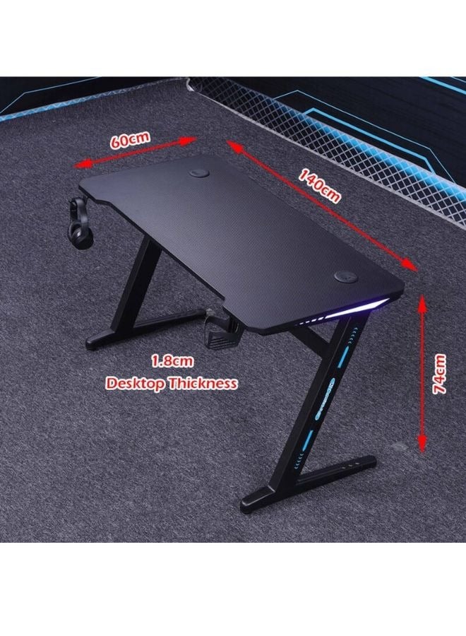 KARNAK Karnak Z-Shaped  Master Gaming Desk with  RGB Lights, Carbon Fiber Surface Cup Rack and , Orthopedic Gaming Table Z Shaped Gamer Home Office Computer Desk Table with Handle Rack Cup Holder Headphone  - Image 2