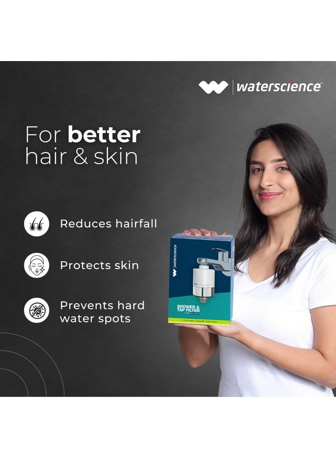 waterscience Stainless Steel Chrome Shower & Tap Filter For Hard Water + Hard Water Cleaning Wipes For Bathroom & Kitchen, White - Image 3