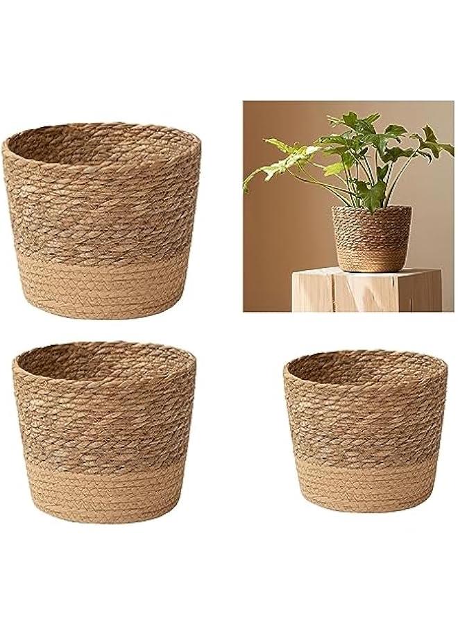 Generic Straw Plant Basket Indoor Woven Plant Pots For Planter Flower Pots Plant Pot Decoration Laundry Basket Household Planter Basket Leak Proof Plastic Lining Indoor Outdoor Garden Decoration  - Image 3