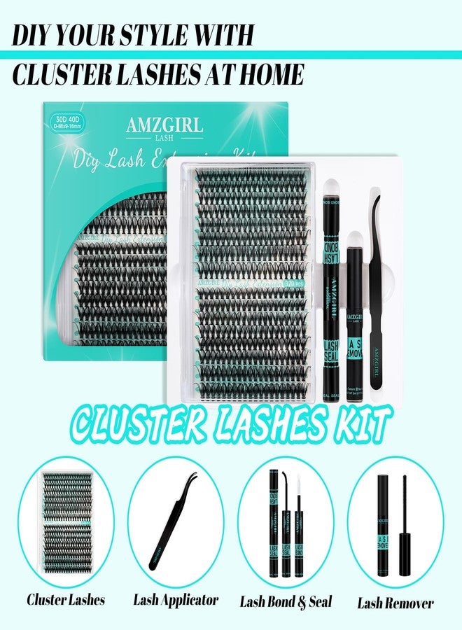 AMZGIRL LASH Lash Clusters Kit 320Pcs,30D 40D Eyelash Extension Kit,Lash Bond and Seal Waterproof,Lash Remover for Individual Cluster Lashes Kit,Lash Applicator Tool for DIY Lash Extension Kit(D-Mix9-16mm Kit) - Image 2