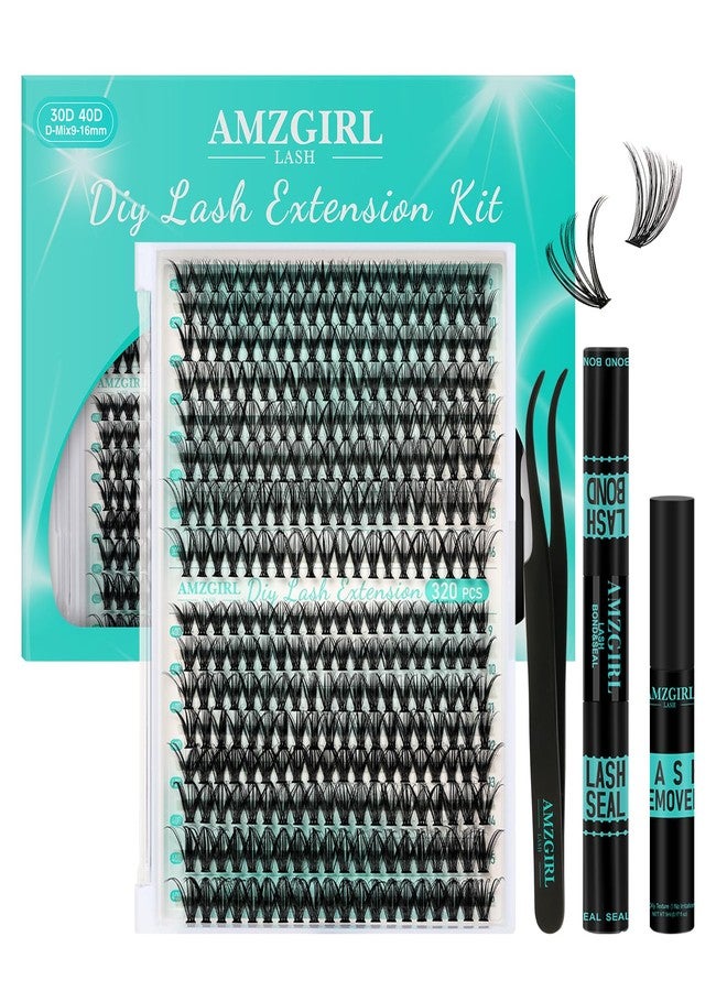 AMZGIRL LASH Lash Clusters Kit 320Pcs,30D 40D Eyelash Extension Kit,Lash Bond and Seal Waterproof,Lash Remover for Individual Cluster Lashes Kit,Lash Applicator Tool for DIY Lash Extension Kit(D-Mix9-16mm Kit) - Image 1