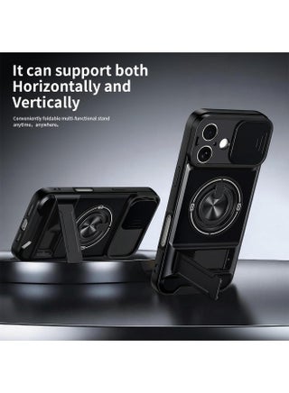 for iPhone 17 Case Cover， Camera Sliding Window，Convenient-Bracket，Magnetic Suction Durability Four In One Protection Phone Case for iPhone 17，Black. - view 3