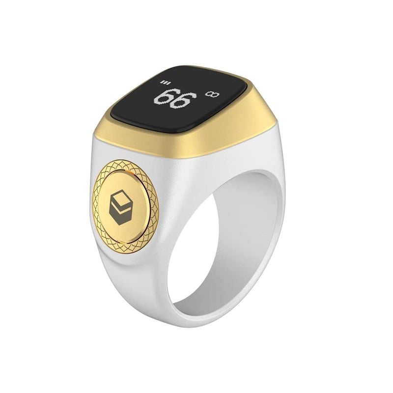 Zikr Ring Smart Tasbih Ring, Muslim Prayer, Prayer Timing Reminder, OLED Display, Tasbih Counter, Wearable Technology, Waterproof, Lite Version (Acrylic, White, 20MM) - Image 1