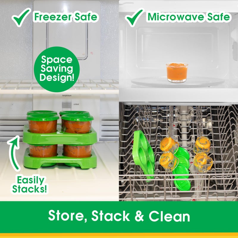 Sprout Cups Glass Baby Food Storage Containers (4 Pk) - 2oz Jars in Stackable Storage Tray w Tight Interlocking Base- Dry-Erase Marker Labeling- Microwave Freezer Dishwasher Safe- Babyfood Breast Milk, Gift - Image 3