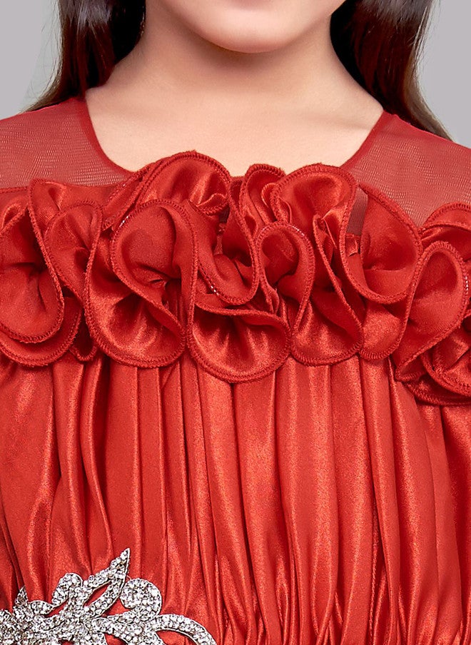 PinkChick Red Satin Maxi Dress for Girls - Image 2