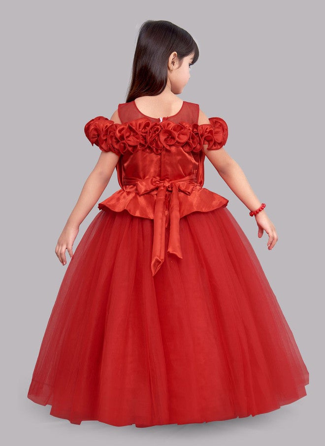 PinkChick Red Satin Maxi Dress for Girls - Image 5