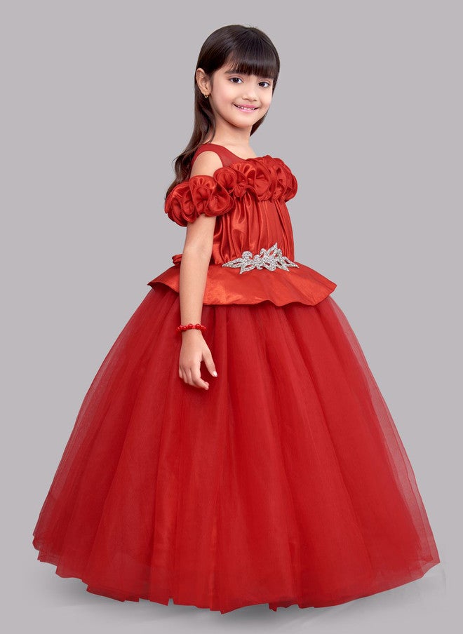 PinkChick Red Satin Maxi Dress for Girls - Image 3