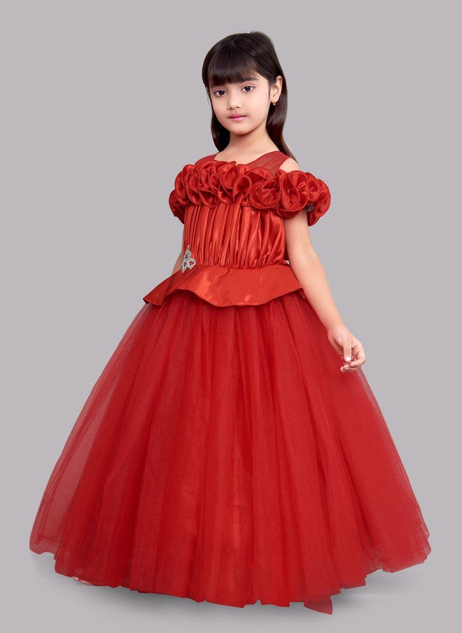 PinkChick Red Satin Maxi Dress for Girls - Image 4