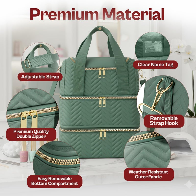 Castal Nail Polish Organizer Bagâ€“3-Layer Nail Organizers and Storage Bag with Detachable Bottom Sectionâ€“Holds 84 Bottlesâ€“Embroidered Nail Polish Case Organizer with Luggage Strap & Card Slotâ€“Teal - Image 4