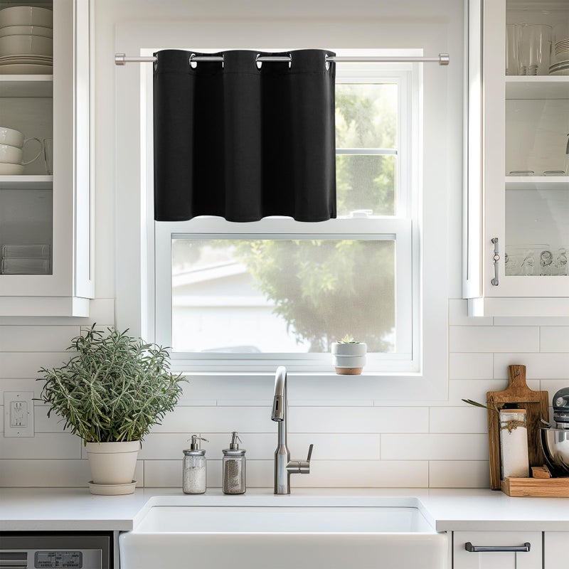 ChrisDowa Blackout Curtains 36 Inches Long for Living Room  Grommet Thermal Insulated Room Darkening Curtains for Bedroom (1 Panel Set  Black  52W x 36L) - Image 1