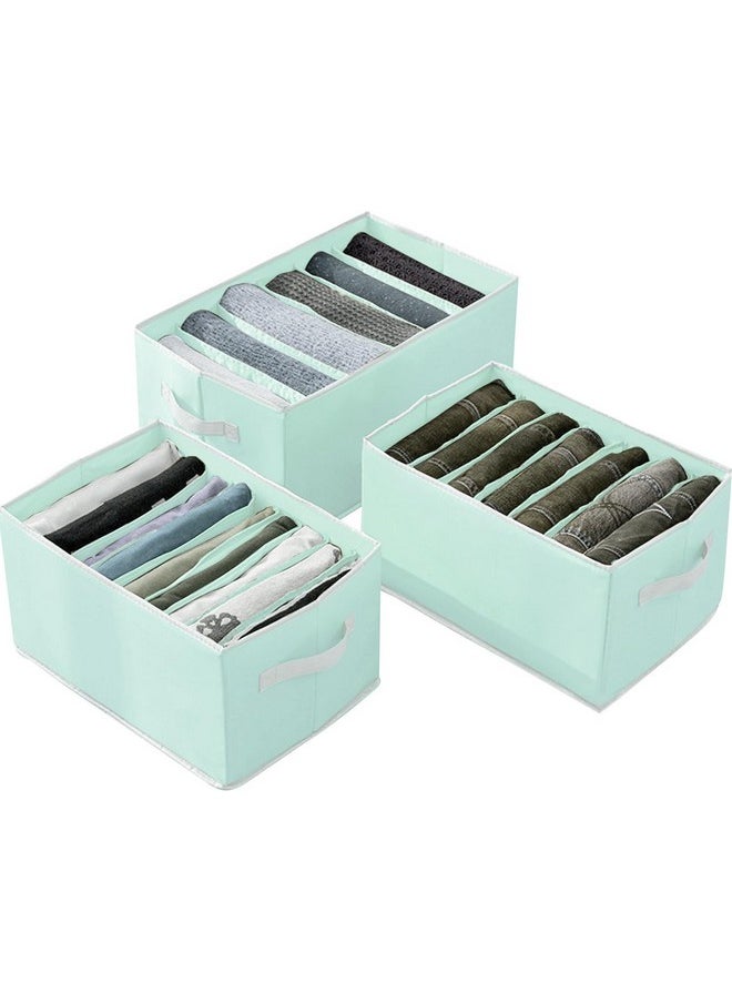 HOUSE OF QUIRK House of Quirk Non-Woven Set Of 3 Wardrobe Clothes Organizer For Folded Clothes With Handle, Closet Drawer Organizers For Jeans Pants T-Shirt Sweater Kids Clothes (6+7+9 Grids, Pastel Green)  - Image 1