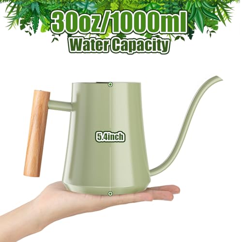 Green Moon Watering Can Indoor Plants 35oz Sage Green Water Can Indoor Metal Small Water Can Pot with Long Spout for House Bonsai Plants Garden Flower Decorative - Image 2