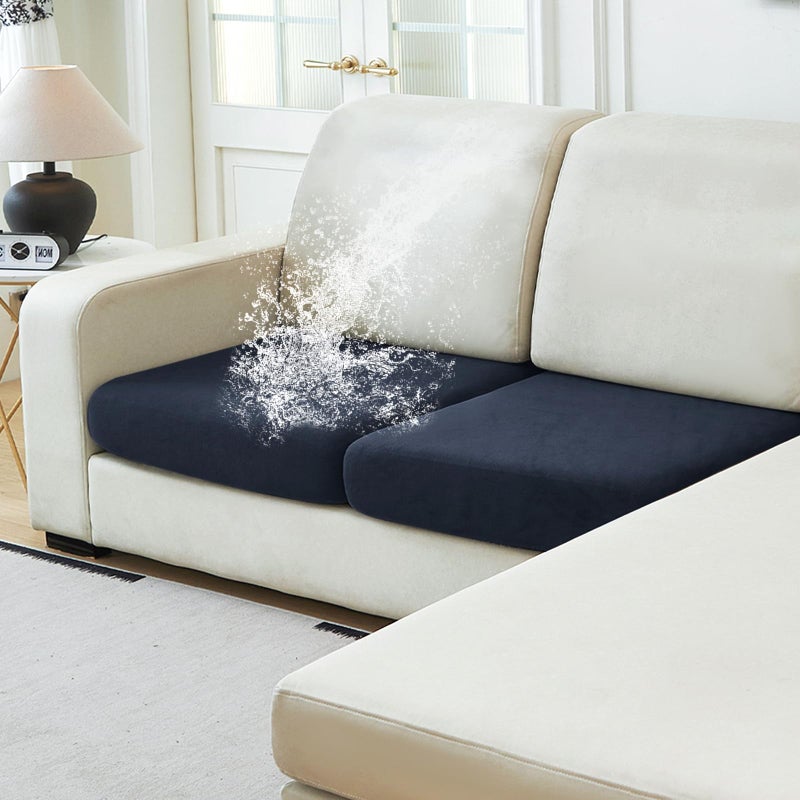 NAISI Waterproof Couch Cushion Covers Thick Velvet Fabric Washable Sofa Slipcovers 2 Pieces Individual Sectional Couch Covers with Elastic Bottom(2 Pcs for 2-Seat or Backrest Navy) - Image 1