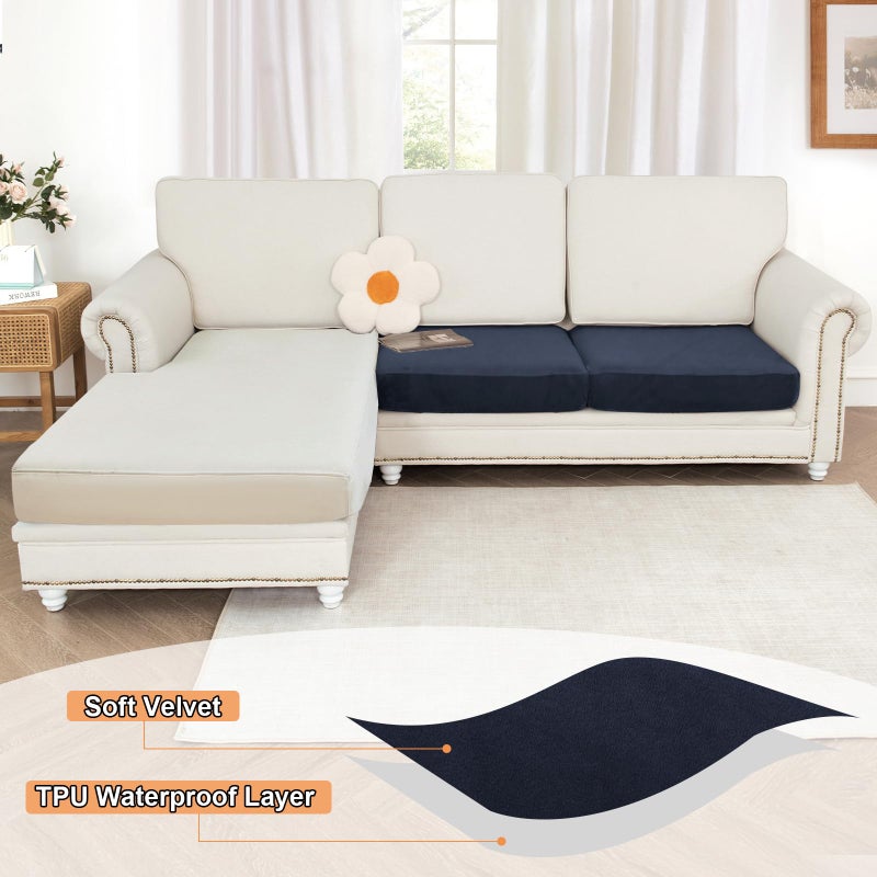 NAISI Waterproof Couch Cushion Covers Thick Velvet Fabric Washable Sofa Slipcovers 2 Pieces Individual Sectional Couch Covers with Elastic Bottom(2 Pcs for 2-Seat or Backrest Navy) - Image 2