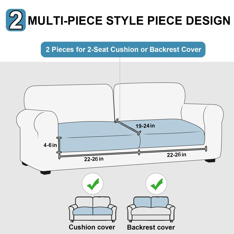 NAISI Waterproof Couch Cushion Covers Thick Velvet Fabric Washable Sofa Slipcovers 2 Pieces Individual Sectional Couch Covers with Elastic Bottom(2 Pcs for 2-Seat or Backrest Navy) - Image 4