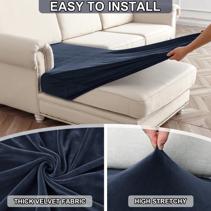 NAISI Waterproof Couch Cushion Covers Thick Velvet Fabric Washable Sofa Slipcovers 2 Pieces Individual Sectional Couch Covers with Elastic Bottom(2 Pcs for 2-Seat or Backrest Navy) - Image 5