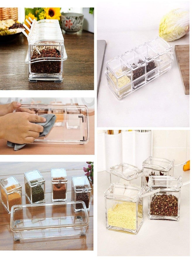 Onmall Crystal Seasoning Acrylic Box Pepper Salt Spice Rack Plastic 4 Box with Spoons Kitchen See Through Storage Containers Cooking Spice Box with Spoon in it Spice Storage Racks - Image 3